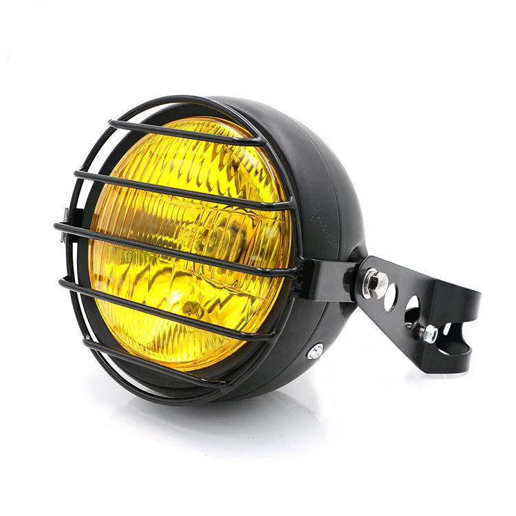  Black LED Motorcycle Headlight Mesh Grill Light With Bracket For Harley Chopper Bobber Yamaha Honda - 32841537491