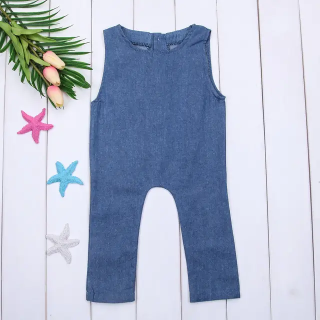 Newborn Baby Kid Boy Girl Sleeveless Denim Romper Jumpsuit Jeans Outfit