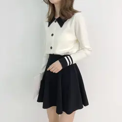 Корейский отложной воротник вязаный женский свитер новый цвет лоскутное тонкий Cargidan пальто N383D