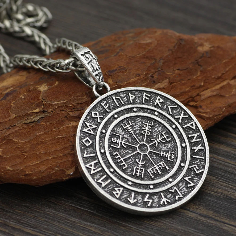 Символ Одина Рунический амулет Vegvisir компас Северный талисман ожерелье с кулоном, с двойным Боком с подарочной сумкой