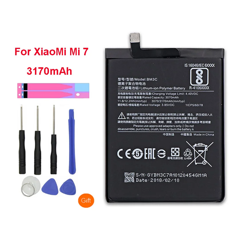 

QrxPower Original BM3C Replacement Battery For Xiaomi 7 Real Capacity 3170mAh Li-ion Phone Battery + Tool