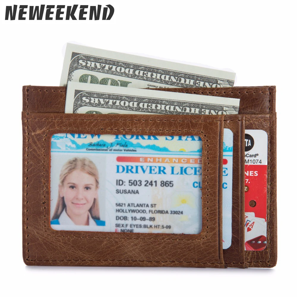 

Genuine Leather RFID Blocking Antitheft Credit ID Card Cover Slot Car License Holder Money Cash Coin Wallet Purse 1040