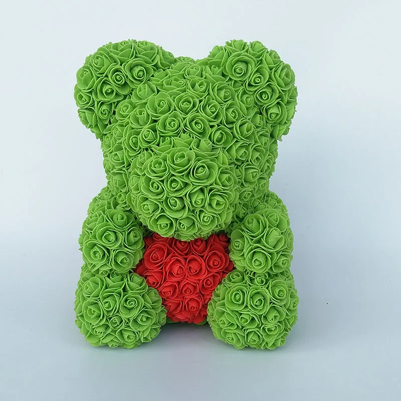 Медвежонок Роза медведь с сердцем искусственные розы Пена Розы Цветок День святого Валентина подарки День матери 35 см цветы - Color: green