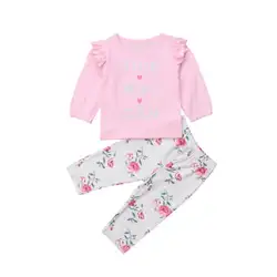 2018 Новое поступление, осенняя одежда для новорожденных девочек, футболка + длинные штаны, комплект из 2 предметов