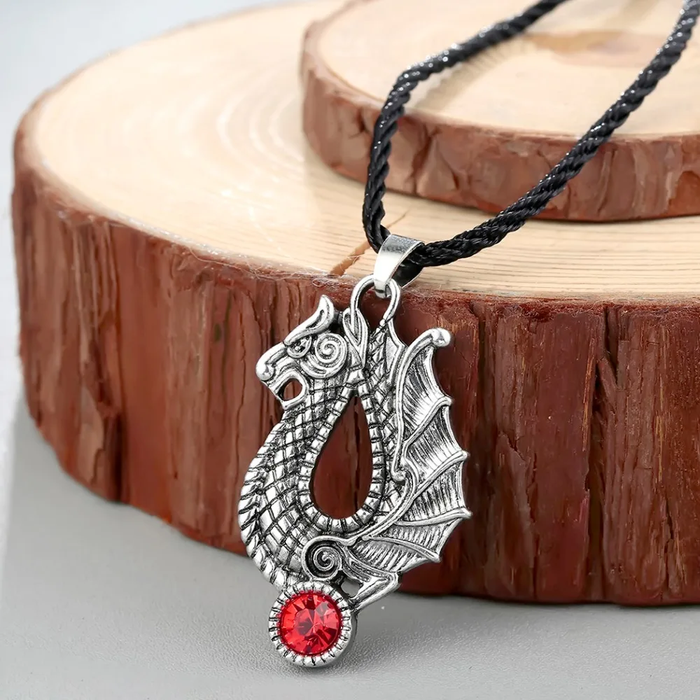 

CHENGXUN Vintage Women Men Necklace Dragon Pendant Jormungandr Norse Viking Red CZ Engraved Gothic Jewelry Christmas Gift