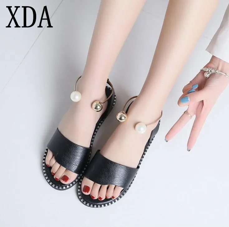 

XDA Women Sandals Flip Flops 2019 New Summer Fashion Rome Breathable Non-slip pearl beach sandals Solid Casual Female shoes