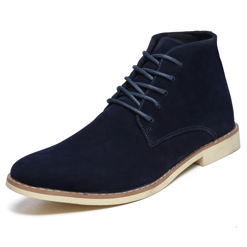 VESONAL, осенне-зимние кожаные высокие кроссовки, мужская обувь с мехом, плюшевая теплая Повседневная Классическая удобная мужская обувь - Цвет: Синий