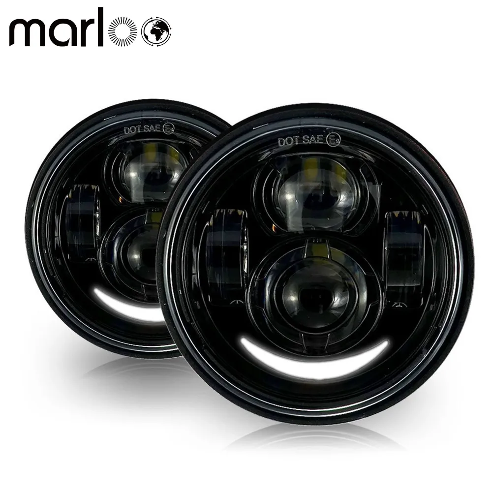 

Marloo 5" Twin Dual Daymaker LED Headlight White DRL For '08-later Harley Fat Bob FXDF Motorcycle Projector Headlamp