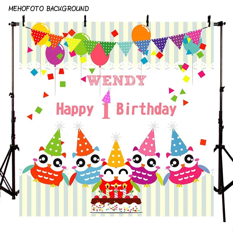 

Custom Vinyl Photography Background Cartoon Characters Flags and Balloon Newborn Birthday Party Backdrop for Photo Studio PA-032
