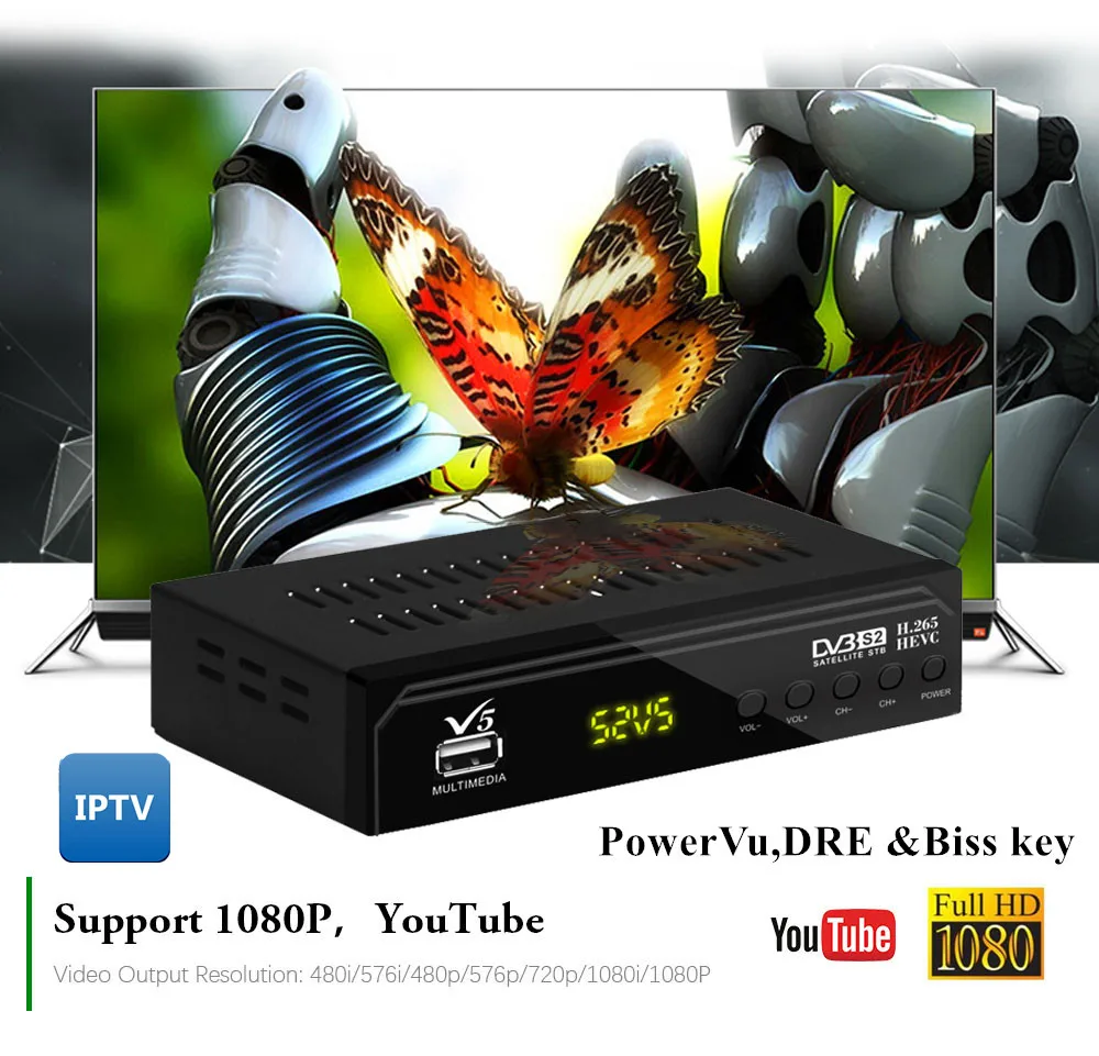 Новейшая Qriginal DVB S2 V5 спутниковая телеприставка Full HD 1080p H.265/HEVC поддержка CCCAM wifi YouTube DVB S2 V5 ТВ приемник тюнер