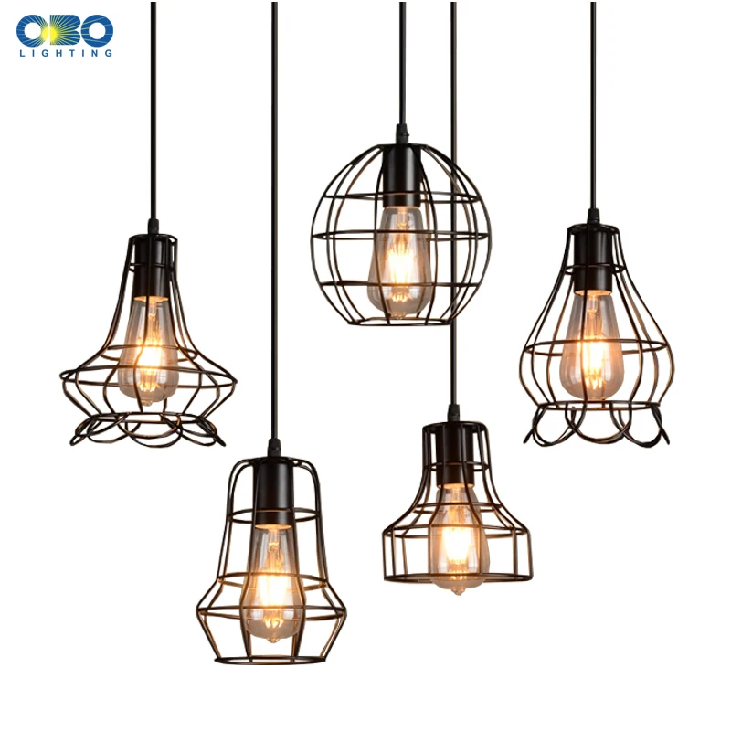 Us 14 1 29 Off Vintage Black Basket Painted Iron Pendant Lamps Indoor Bra Coffee House Lighting Wire Cord 1 2 1 5m E27 110 240v Free