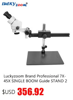 Lucky Zoom Brand 7X-45X Table Pillar Stand Zoom Magnification Binocular Stereo Microscope Inspect PCB Microscope+144 led Ring