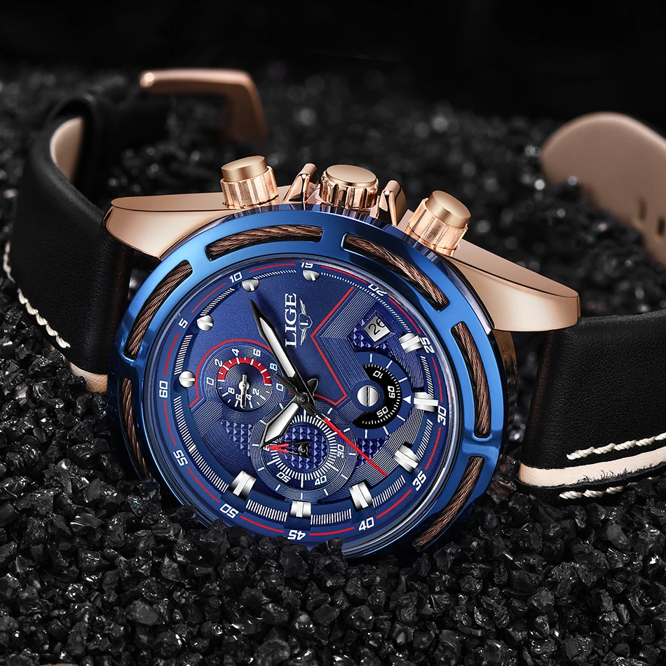 LIGE часы для мужчин модные спортивные кварцевые часы кожа для мужчин s часы Лидирующий бренд Роскошные Синие водонепроницаемые Бизнес часы Relogio Masculino