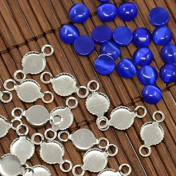 

100Sets/lot 6mm Cat Eye Cabochon & Platinum Brass Cabochon Connector Settings, Mixed Color, Connector: 15x7x3mm, Hole: 2mm