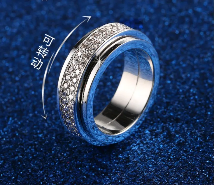 

European 925 Sterling silver ring RING Female Crystal from Swarovskis Simple Rotate ring Anti-allergic Christmas gift