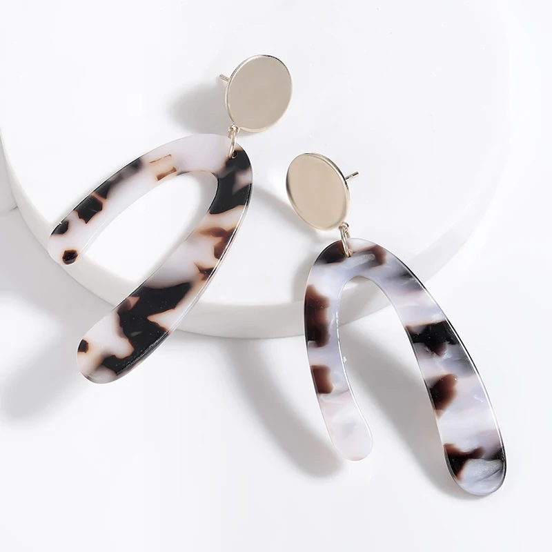 

Geometric Acrylic drop Earrings Irregular Leopard Ornament Semicircular Asymmetric Earrings for Women Retro Style Fashion ear