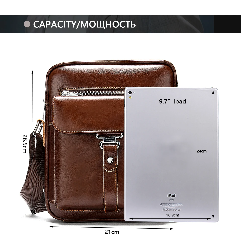 Men 's Shoulder Bags Genuine leather Male Flap Crossbody Bag for Men Vintage Pockets Ipad Phone Messenger Handbags 26