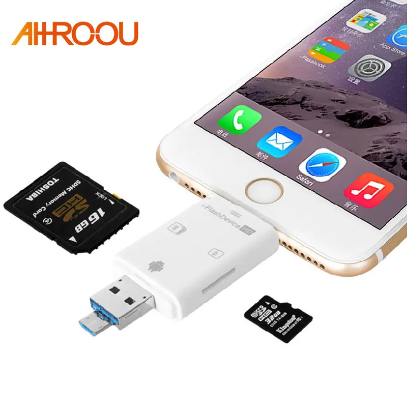 3 in 1 Micro USB OTG Card Reader Micro SD SDHC TF SD Card For iPhone 8 PLUS 7 PLUS 5 5S 6S 6