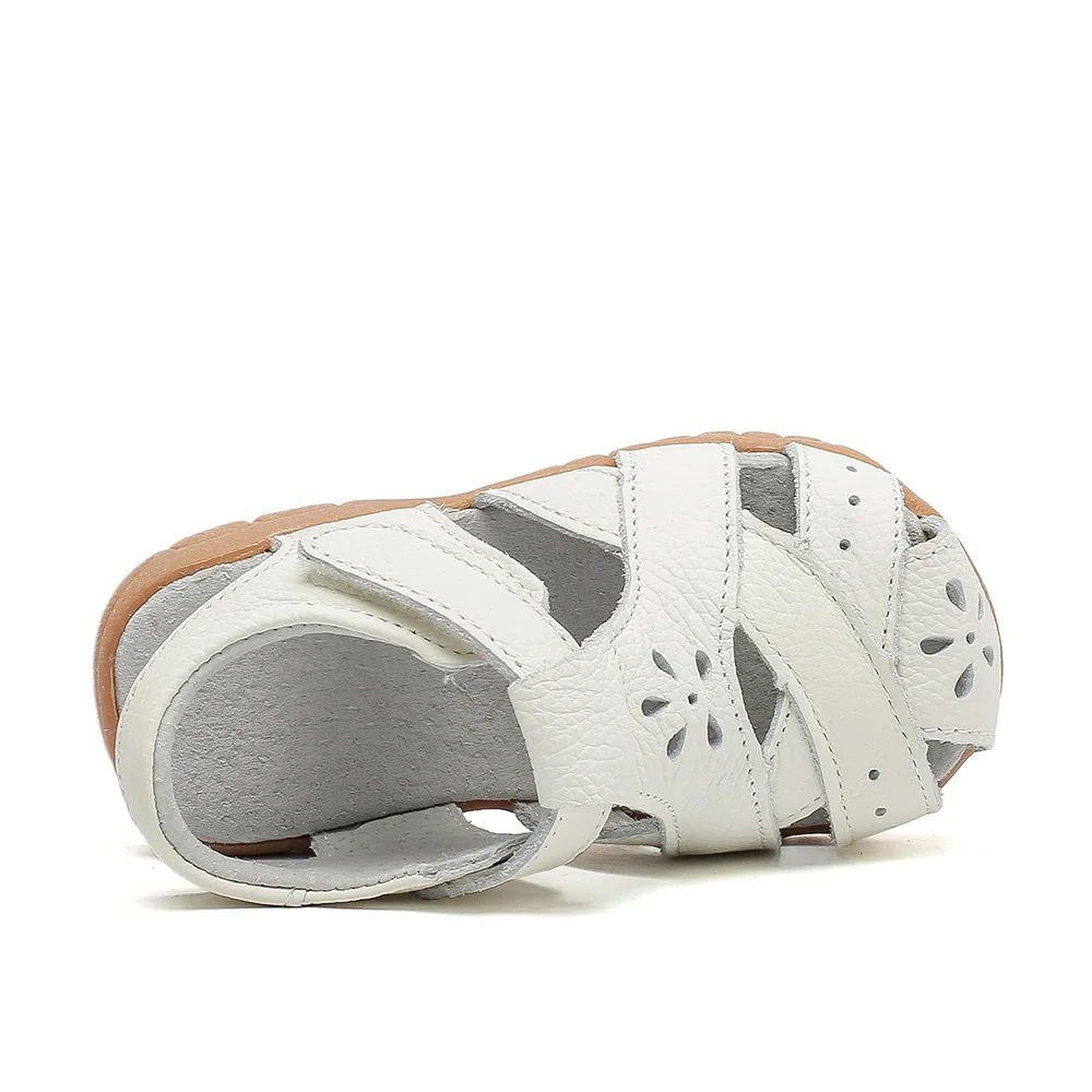 Сандалии-гладиаторы для девочек из натуральной кожи, летняя белая обувь на плоской подошве для малышей, дышащая детская обувь с круглым