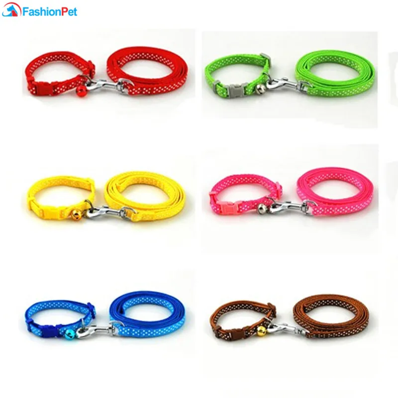 

Dot Printed Nylon Pet Dog Necklace Pet Dog Collar and Leash Lead Set with Bell