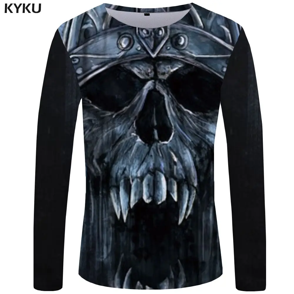 KYKU Skull футболка с длинным рукавом женская черная футболка в стиле панк-рок одежда Devil 3d Футболка с принтом в стиле хип-хоп женская одежда летние топы - Цвет: Long Sleeve 08