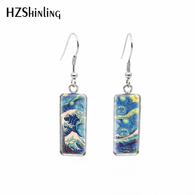 Новинка 2019 г. прямоугольные серьги Kanagawa с большой волной картины Hokusai крючком и