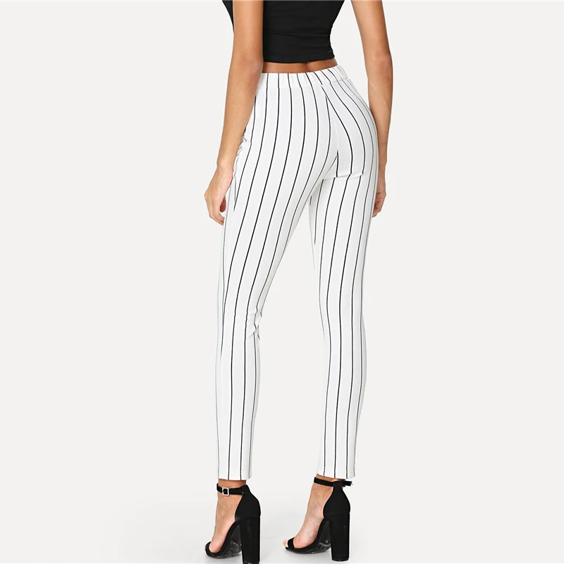 FREE SHIPPING Vertical Striped Black and White Trousers Pants JKP1291 ...