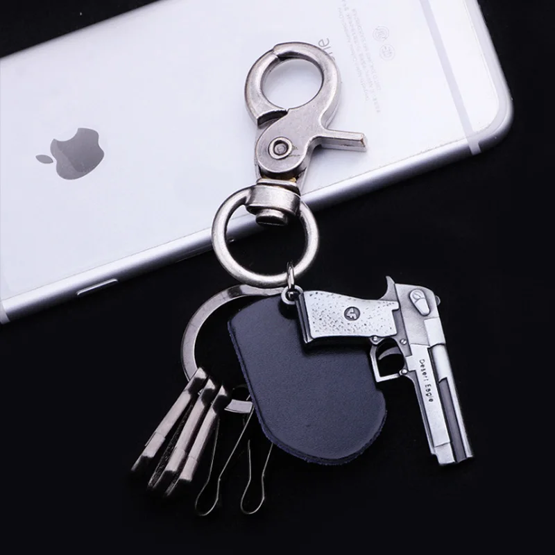 Men Key Chain Keychains Silver Guns Keychain Bag pendant key Rings Car