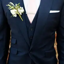 Настроить Сделано Slim fit one button Жених Смокинги Темно-синий жених best человек вечерние Пром Мужские костюмы(куртка+ брюки+ жилет+ галстук
