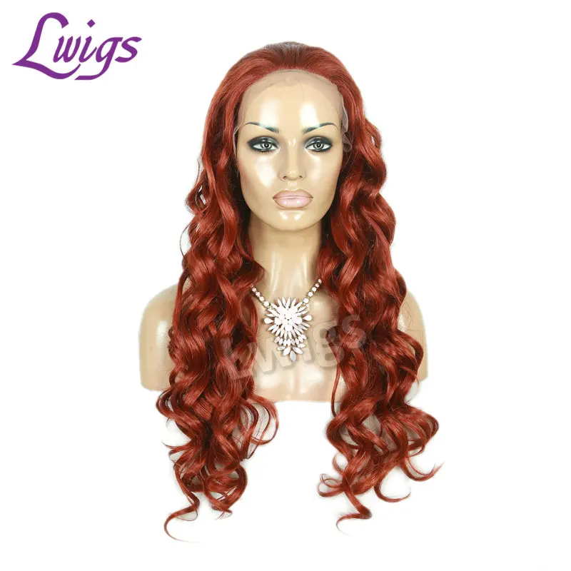 

7A Cheap Red Wavy Synthetic Lace Front Wigs for Black Woman Attractive Red Brown Long Loose Wave Synthetic Wigs With Baby Hair
