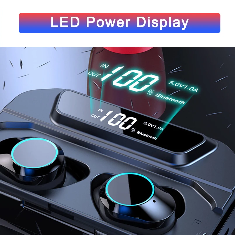G02 TWS Bluetooth 5.0 Wireless Earphones 6D Stereo Bluetooth earbuds IPX7 Waterproof touch control 3300mAh LED Smart Power Bank