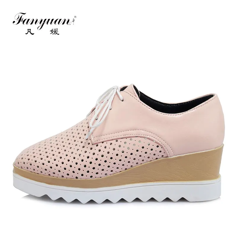 

Fanyuan Ladies Shoes Cork Heels Summer Wedge Shoes for Women Cut-Out Casual Lace Up Platform Creepers Shoes sapato feminino