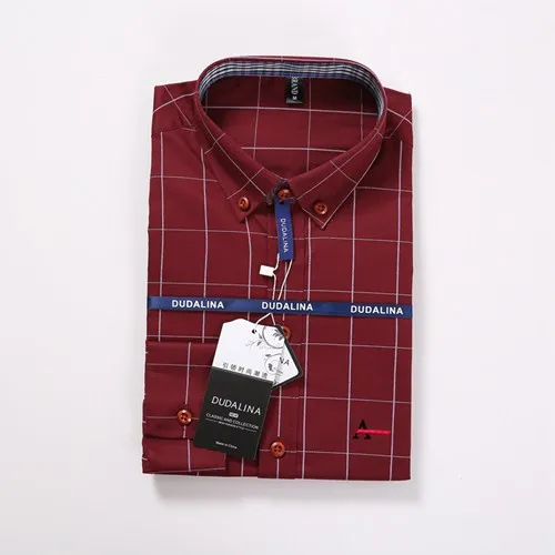 Dudalina Camisa социальной Masculina для мужчин рубашка вышивка логотип с длинным рукавом деловые рубашки в повседневном стиле известный бренд - Цвет: A-1311RED