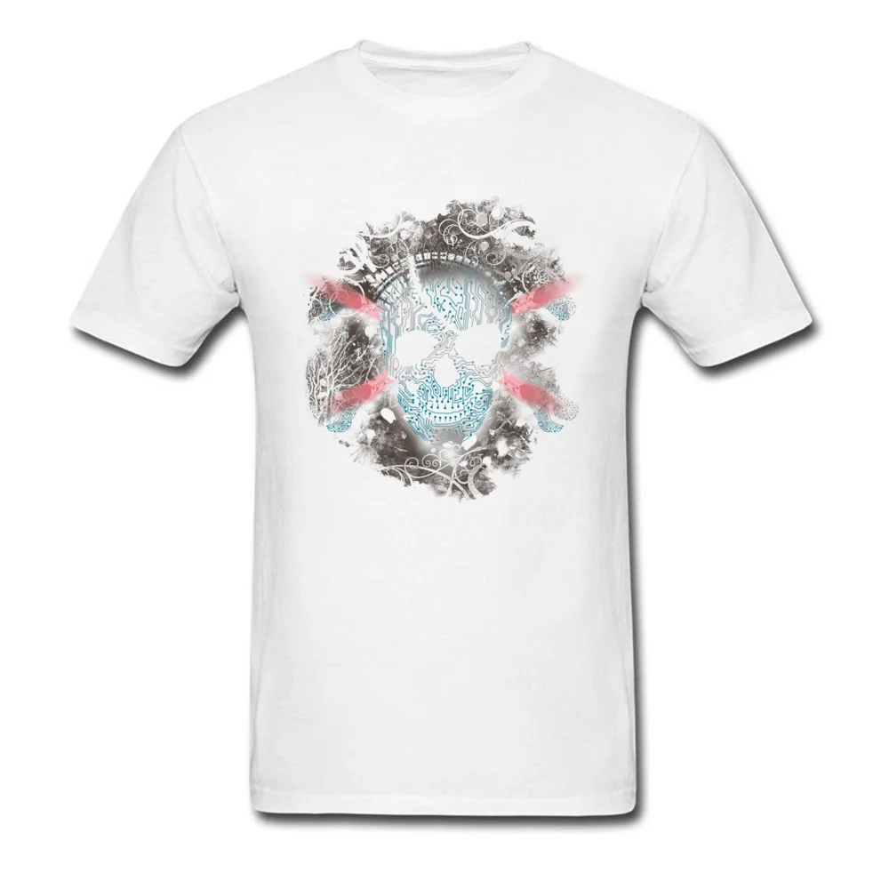 Hot Sale Cyber Skull 3D Printed Short Sleeve T-shirts VALENTINE DAY Crew Neck Pure Cotton Tops T Shirt for Men Tee-Shirts Casual Cyber Skull white