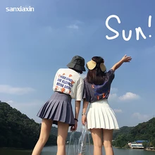 Милое Платье для девочек в Стиле Лолита; юбка; Новинка женские плиссированные юбки на молнии, с завышенной талией Мини платье трапециевидной формы Матросская юбка Harajuku школьная одежда для девочек