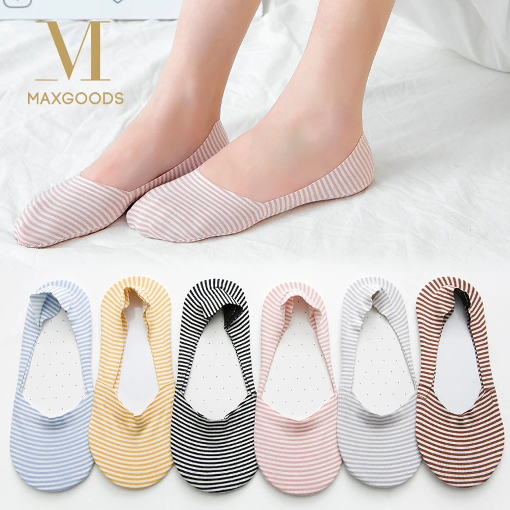 

1 Pair Women Fashion Candy Color Invisible Non-Slip Socks Casual Cotton Breathable Ankle Boat Socks Low Cut Hosiery Stripe Socks