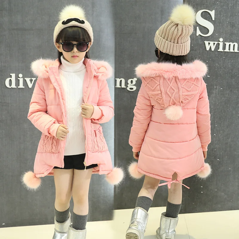 

2019 Girls Winter Coat Children Clothing Girls Clothes Fashion Fur Collar Hooded Thick Jacket Princess Kids Clothes Age 3-15Y