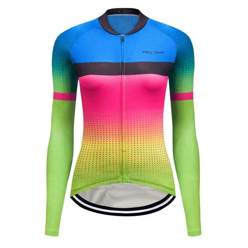 Women Winter thermal fleece cycling jersey set bicycle clothes uniform blouse skinsuit female bike clothing kit wear outfit - Цвет: only jersey 1