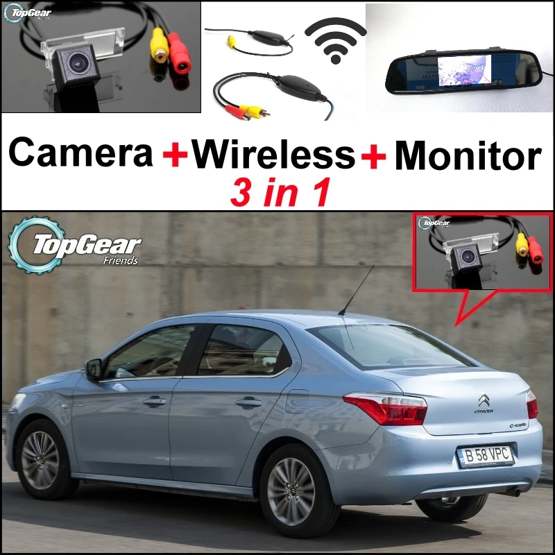 

3 in1 Special Rear View Camera + Wireless Receiver + Mirror Monitor DIY Back Up Parking System For Citroen Elysee 2011~2014