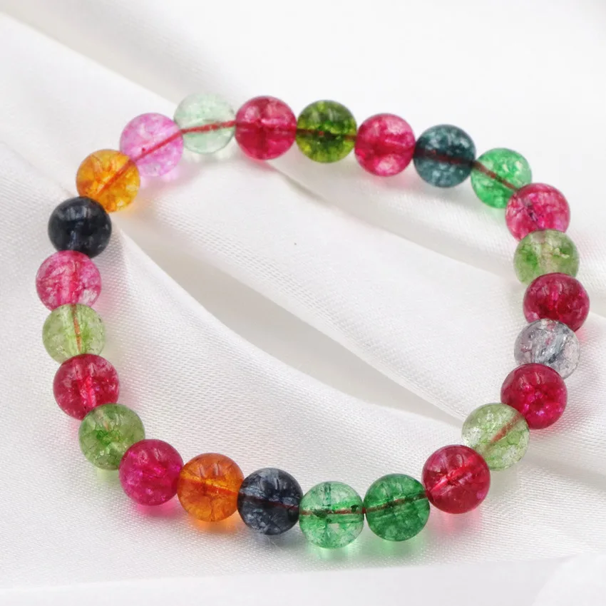 

Multicolor Tourmaline Elastic Bracelet Quartzs 8mm Crystal Stone Round Strand Bracelets Bangle Jewelry for Femme 7.5inch A635