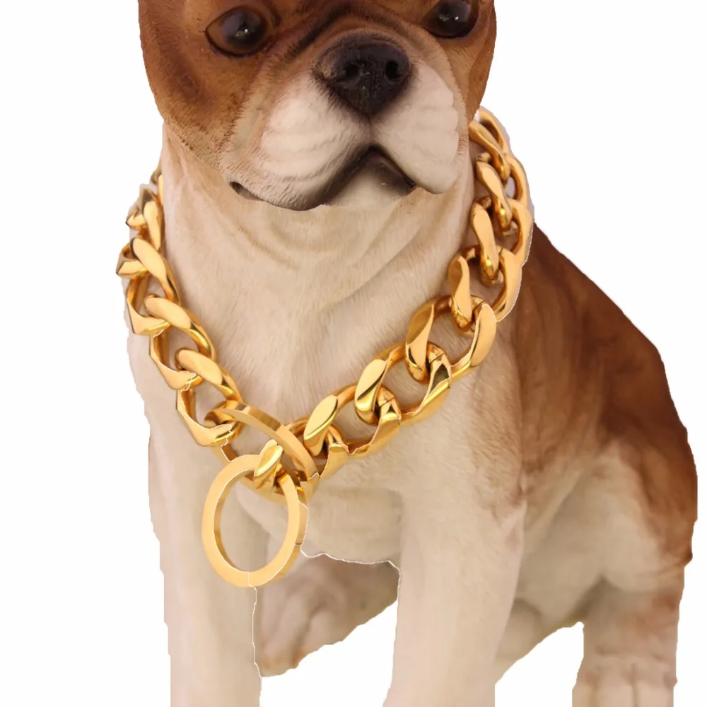 

Top Quality 12-40" Length Gold Tone Flat Cuban 316L Stainless Steel Dog Pet Chain Collar necklace 19mm Jewelry Wholesale
