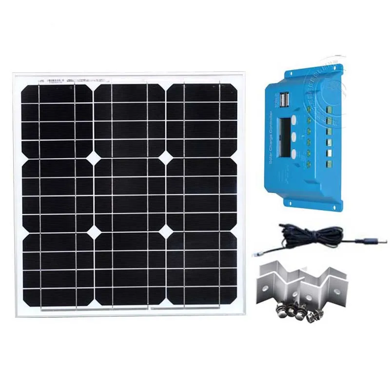 

Solar Panel Kit 12v 40w Cargador Solar Charge Controller 12v/24v 10A PWM DC Cable Car Caravan Camp Marine Yacht