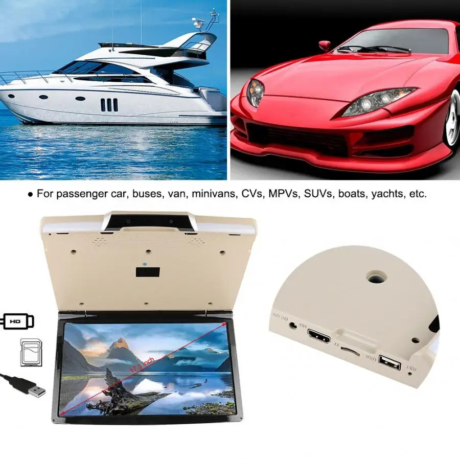 Excellent multimedia car 17.3-inch Universal Ceiling Mounted TV 1080p Bluetooth Car TV MP5 Player For Android 7.1 System auto accessorie 0