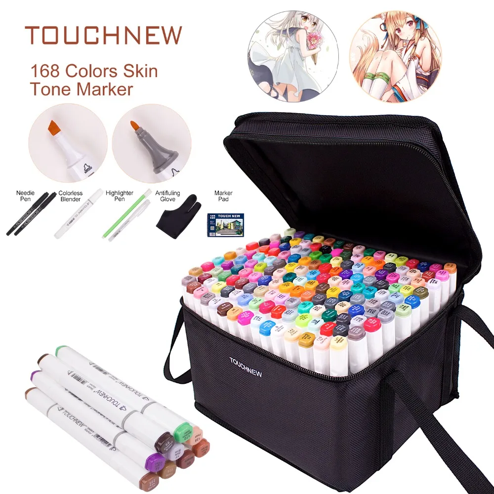 Online Dibujo de arte marcador pluma TOUCHNEW 40 60 80 168 colores Alcohol arte gráfico dibujo rotulador Twin plumas regalo bocetos para pintura