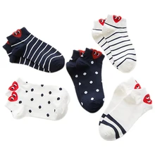 5 пар/лот, японские милые женские носки до щиколотки, забавные хлопковые полосатые носки в горошек, пропускающие воздух короткие носки, весенне-летние женские носки