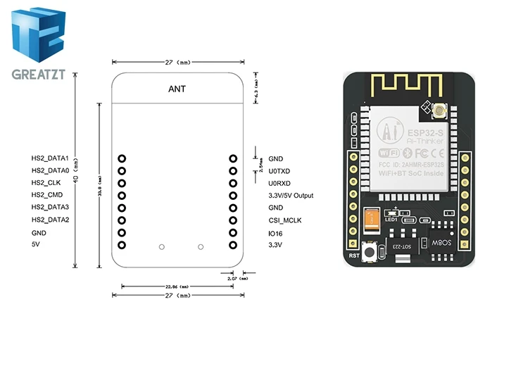 GREATZT ESP32 CAM WiFi + модуль Bluetooth камеры макетная плата с модулем OV2640 2MP для
