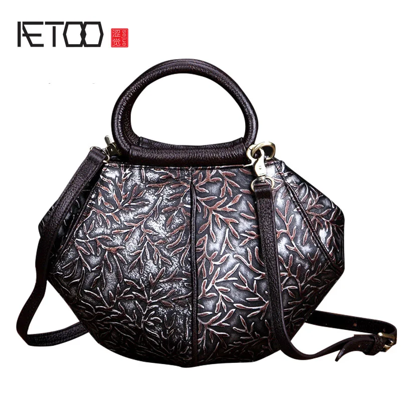 

AETOO New embossed rubbing the first layer of leather handbags leather handbags shoulder diagonal cross