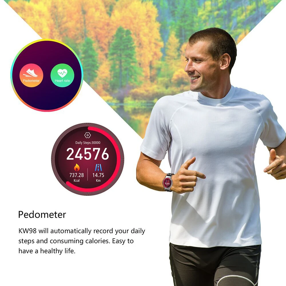 2018 New KW98 3G SIM Card Android Smart watch 8GB GPS Wristwatch Phone MTK6580 Quad Core 1.39 inch Heart Rate Monitor Pedometer