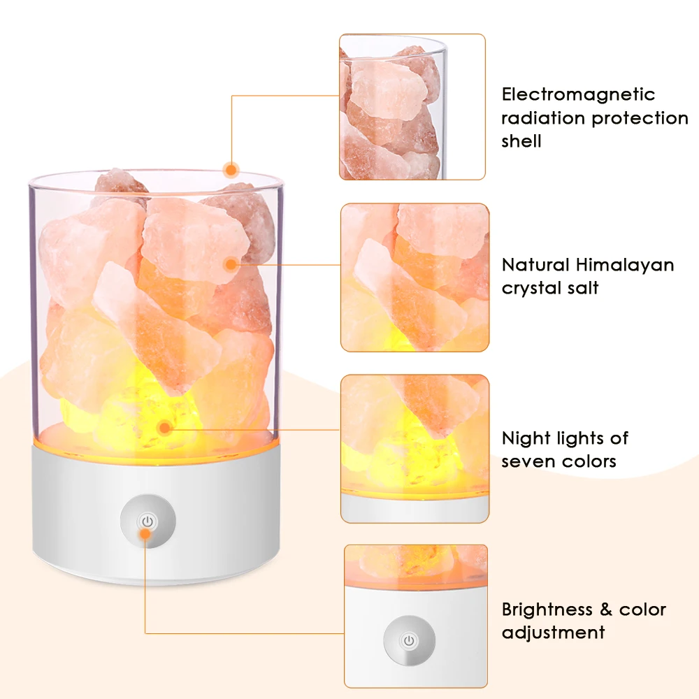 Светодиодный ночник с натуральным солевым кристаллом, очиститель воздуха с регулируемым цветом, светильник высокой яркости, домашний декор