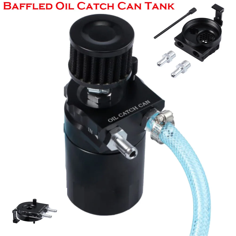 

300ml Baffled Universal Aluminum Oil Catch Can Kit Air Oil Separator Tank Reservoir Tank With Breather Filter Dip Stick For Car
